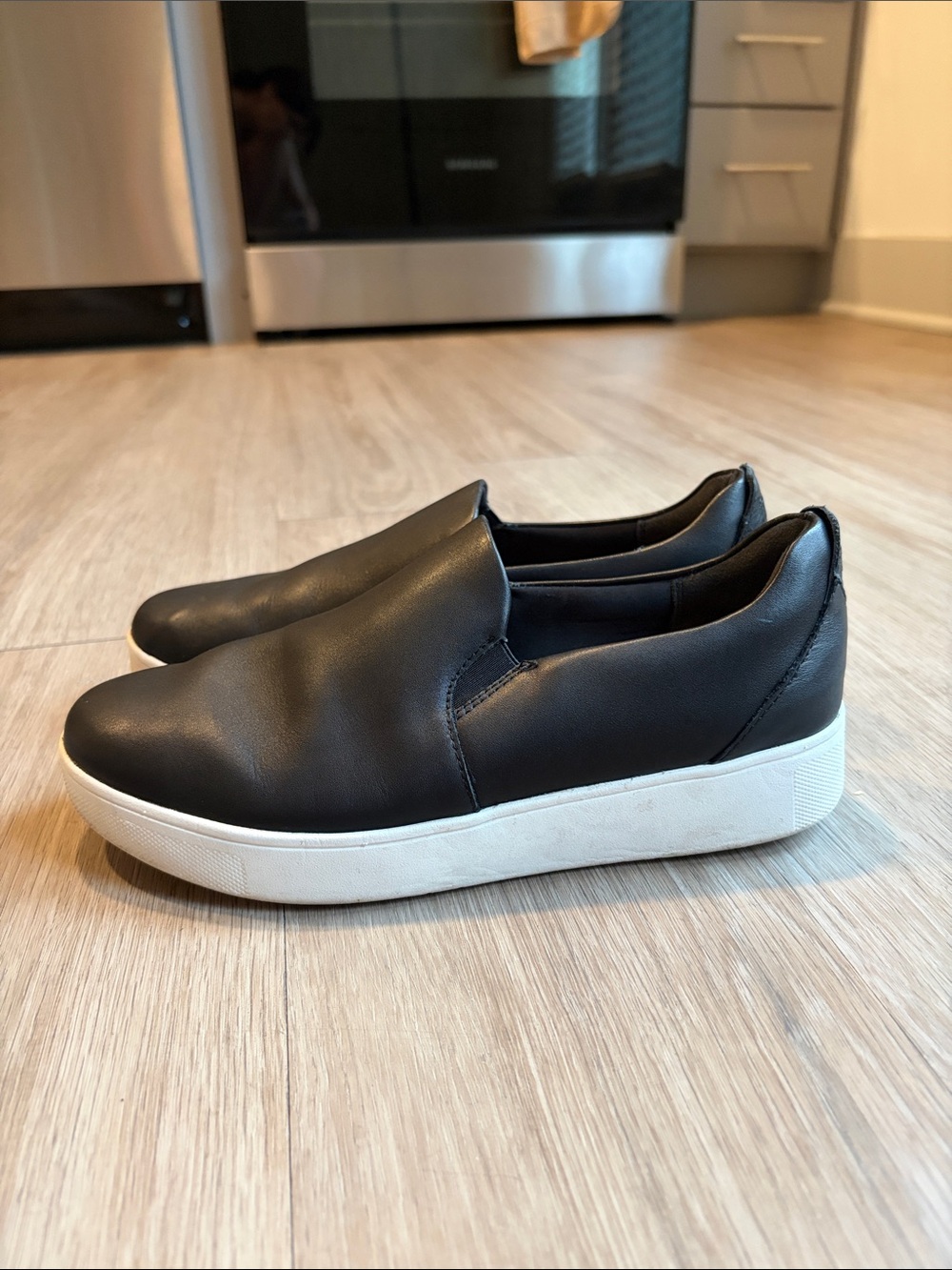 FitFlop Black Slip-On Platform Sneakers with White Sole